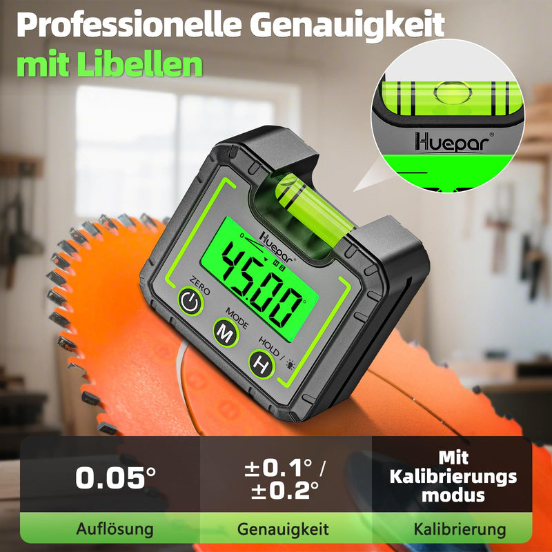 Huepar Digital Spirit Level, Mini Electronic Protractor, Digital Level Box with V-Groove Magnetic Base & Backlight, LCD Chamfer Gauge, Inclinometer for Carpentry, Construction, 0~360° AG01