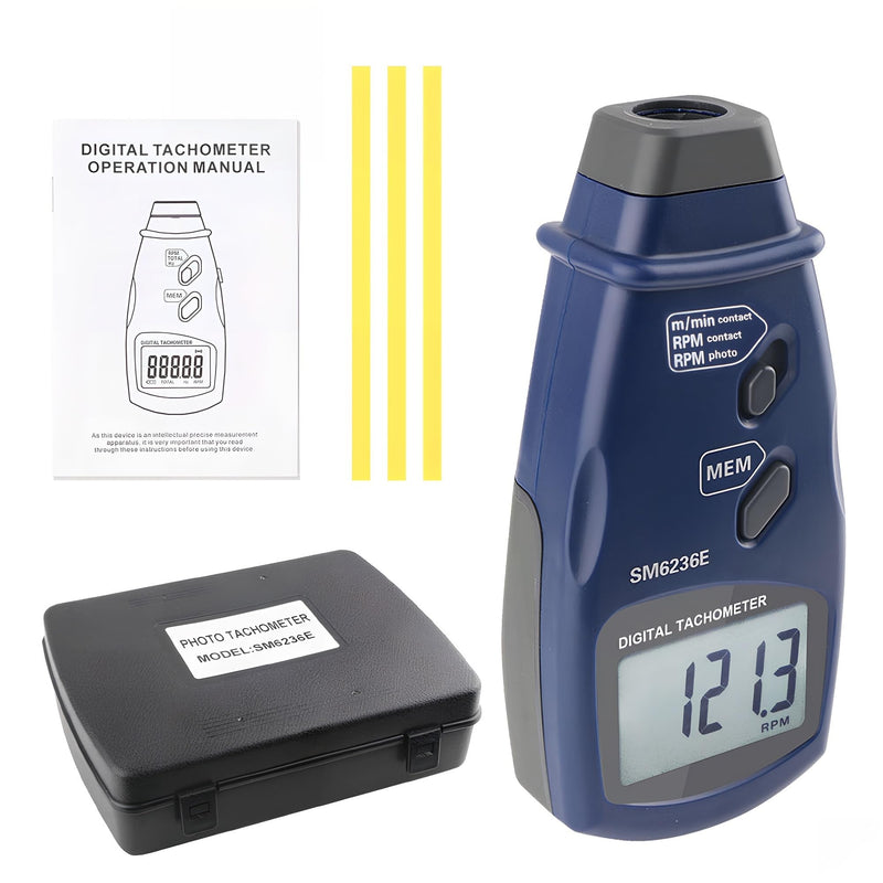 [Australia - AusPower] - Digital Tachometer SM6236E, Contact/Photo Laser RPM Tachometer, Handheld High Accuracy Rotation Meter Tester with 5 Digits Backlight LCD for Small Engines Motorcycles, 2.5 to 99,999 RPM 