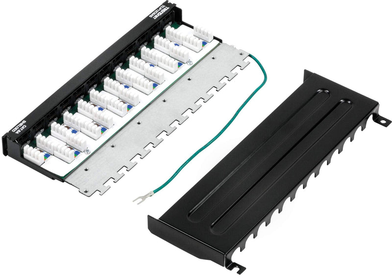 TRENDnet 12-Port Cat6A Shielded Patch Panel, 10G Ready, Cat5e,Cat6,Cat6A Compatible, Metal Housing, Color-Coded Labeling for T568A and T568B Wiring,Cable Management,Wall Mountable, Black,TC-P12C6AS 12 port