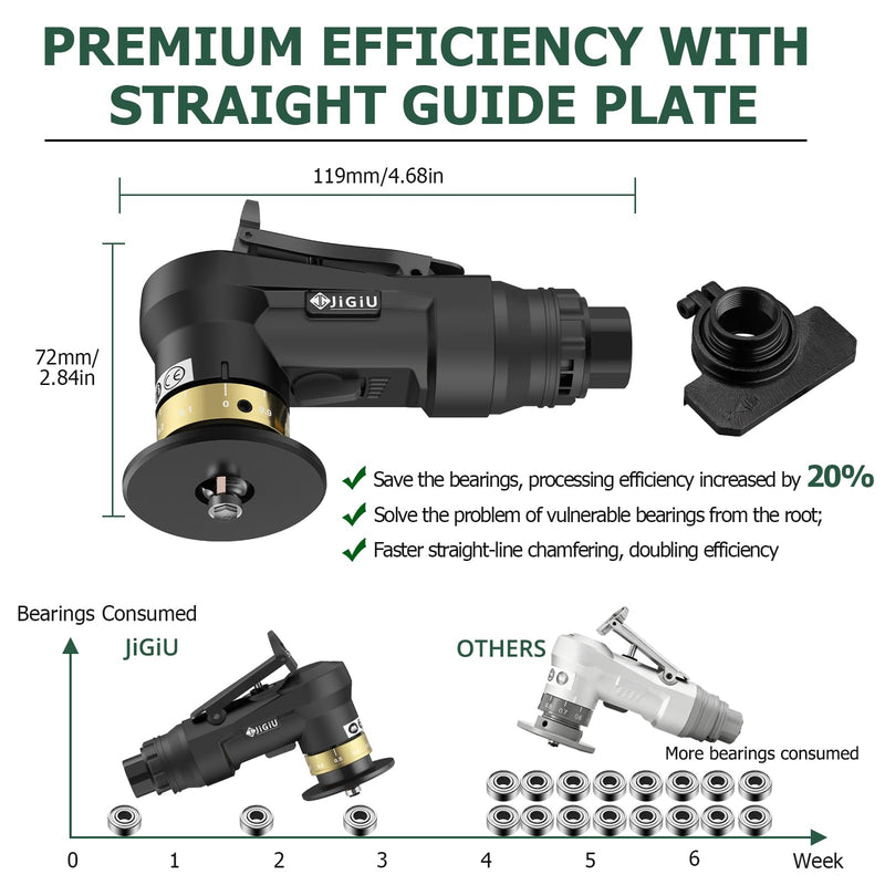 [Australia - AusPower] - Upgraded Air Chamfer Tool with Straight Guide Plate Mini Pneumatic Chamfering Machine 30000RPM 45°Pneumatic Beveling Machine 0.1-0.9mm Depth Adjust with 1/4 Inch Air Inlet for Metal Wood-Black Black 