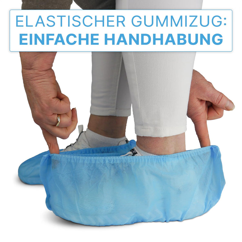 [Australia - AusPower] - 100 ARNOMED PP Disposable Shoe Covers, Blue Overshoes with Non-Slip Sole, Non-Slip ABS Covers, Shoe Protection Covers up to Size 47, Dimensions: 17 x 40 cm, Robust Overshoes for Construction Sites Eco Pack of 100 