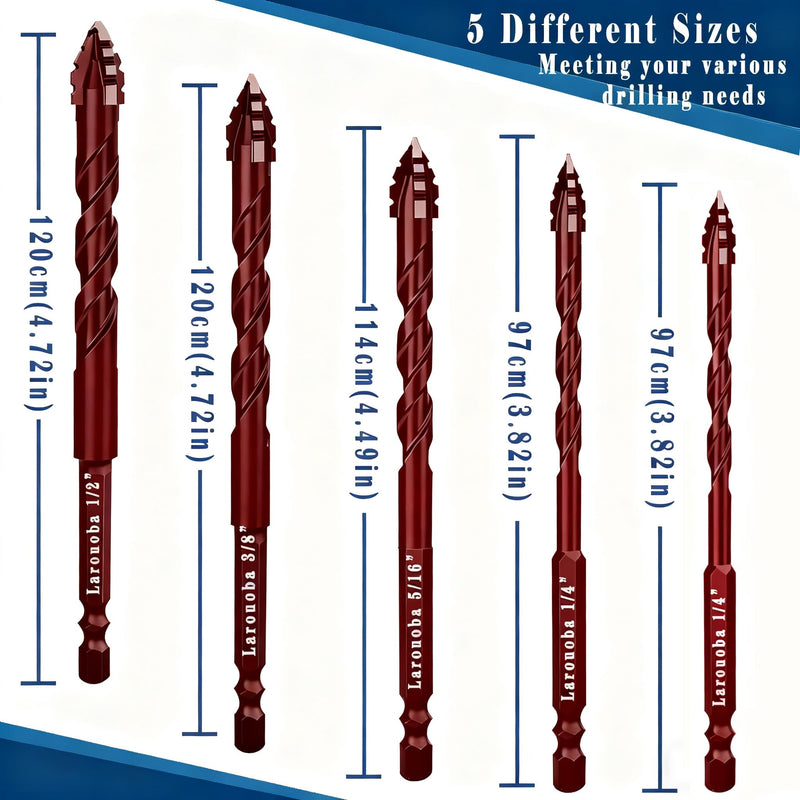 10pc Red Serrated Eccentric Masonry Drill Bit, Serrated Concrete Drill Bit Set for Ceramic Tile Brick Glass Plastic Marble and Wood (3/16” to 1/2”).