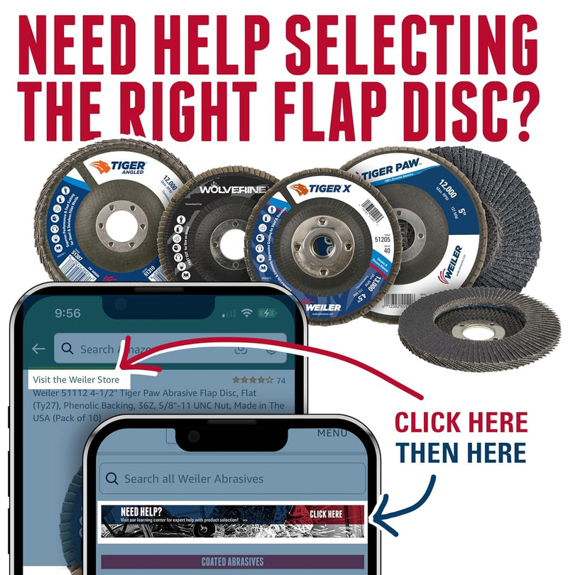 [Australia - AusPower] - Weiler 51112 4-1/2" Tiger Paw Abrasive Flap Disc, Flat (Ty27), Phenolic Backing, 36Z, 5/8"-11 Unc Nut (Pack of 10) 36 Grit Performance Steel / Metal 