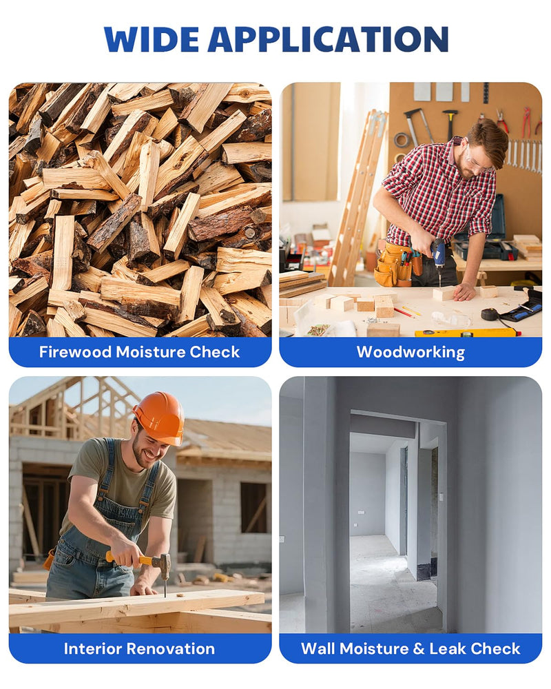 AWT-590 Rechargeable Pinless Moisture Meter for Wood, Drywall & Masonry, Wood Moisture Meter with Adjustable Alarm, Data Records, Non-Invasive Hemispherical Water Leak Detector for Home