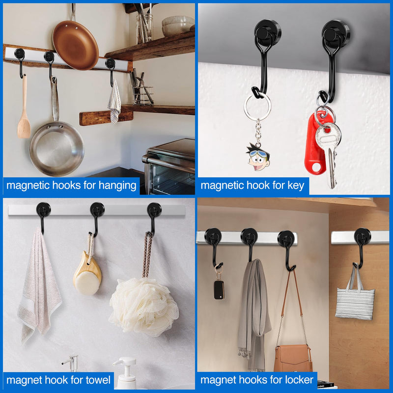 [Australia - AusPower] - LOVIMAG Magnetic Hooks for Cruise Cabins, 40lbs Cruise Magents with Epoxy Coating, Swivel Neodymium Magnets with Hooks for Refrigerator, Locker Accessories, Cruise Essentials, Home Must Haves-6 Pcs 6 Pack Black 