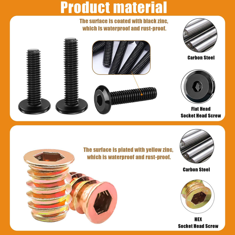[Australia - AusPower] - Taiss 35PCS 1/4"-20x15mm Threaded Inserts for Wood +22PCS 1/4-20 x 3/4" Bolt +13PCS 1/4-20 x 1-1/4" Bolt,Furniture Screw,Hex Socket Drive Nut Threaded Wood Inserts with 9mm Drill bit & hex Wrench Black 1/4-20x3/4"+1/4-20x1-1/4" 