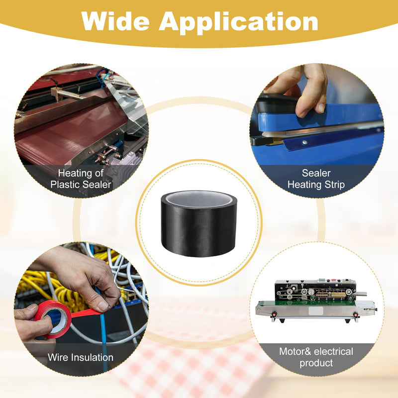 PATIKIL High Temperature PTFE Tape 2-3/8 Inch x 33 Feet, PTFE Coated Fiberglass Adhesive Tape for Vacuum Sealer Machines Hand-Impulse Sealers Insulation, Black