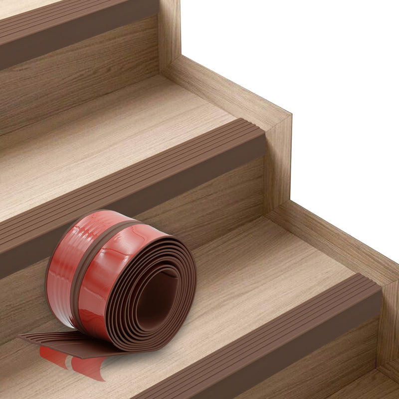 Non-Slip Step Edge Protector, Vinyl Stair Nosing - Self-Adhesive Anti-Slip Stair Nose Edging Trim, Stairway Nose Molding & Nosing Strip for High Traffic-Safety, Indoor-Outdoor Use(Coffee 2"×2",3.3Ft)
