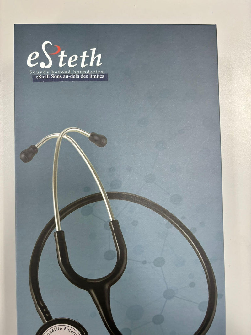 [Australia - AusPower] - eSteth eSteth Cardiology Stethoscope - Ultra Sensitive Professional and Broad Single Head Diaphragn - Extra Ear Tips - 30" Flexible Tubing, Black Stethoscope 