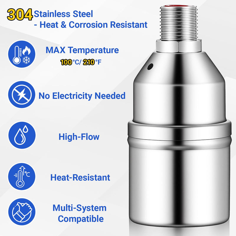 Hicarer 2 Set 304 Stainless Steel Water Float Valve 1/2" to 3/4" Automatic Water Level Control Shut off Float Valve for Watering Tank, Livestock Troughs, Pool, Distiller