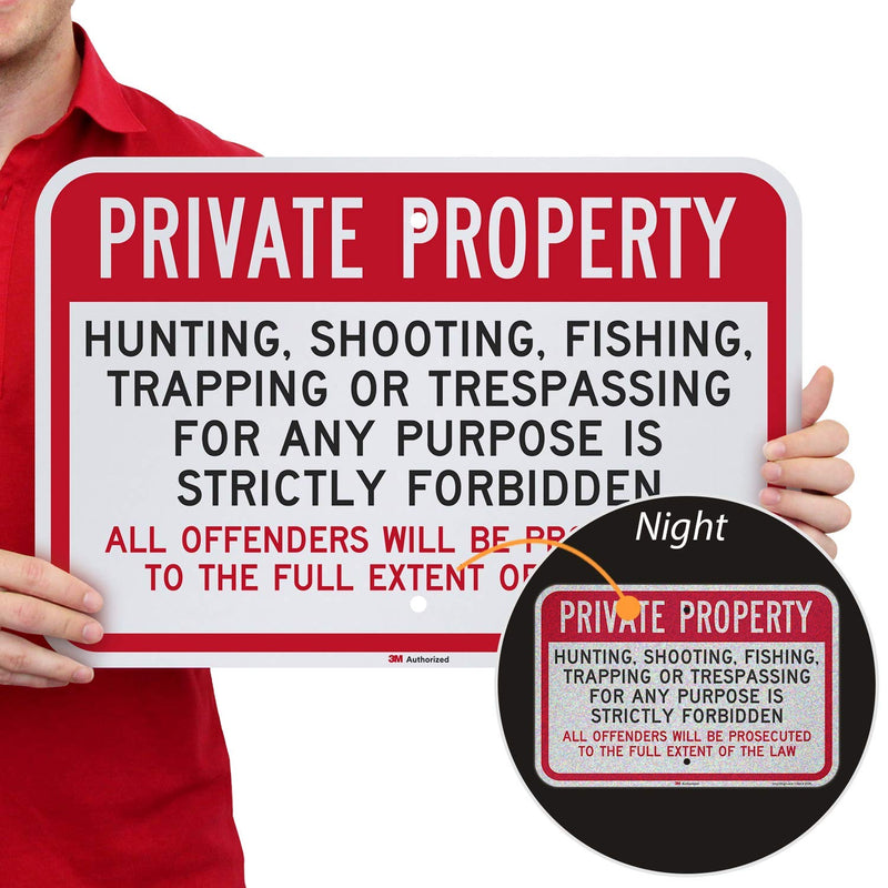 "Private Property - Hunting, Fishing, Trespassing Forbidden" Sign By SmartSign | 12" x 18" 3M Engineer Grade Reflective Aluminum 12" x 18" - EG Reflective Aluminum