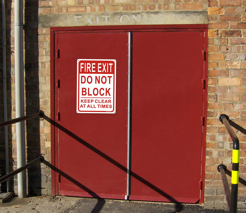 Large Fire Exit Sign, Do Not Block Door Signs, Keep Clear at All Times Sign, 14 x 10 Inches Rust Free Aluminum, Weather/Fade Resistant Easy Mounting 2 Pack 14 " x 10 "