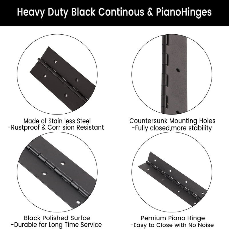 [Australia - AusPower] - 2PCS Black 8-Inch Heavy Duty Stainless Steel Piano Hinge,2" Open Width Continuous Piano Hinges for Wood Furniture Tool,Piano Cabinets, Includes Pre-Drilled Holes and Screws. 8"-2PACK 