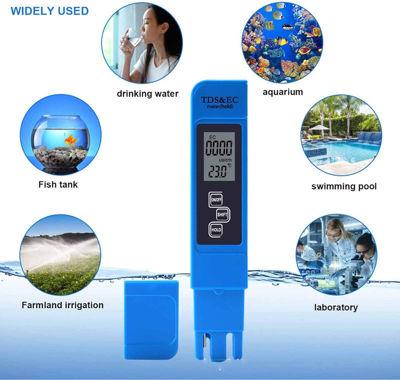 [Australia - AusPower] - 3 in 1 TDS Meter & EC Meter, Digital Water Tester, Easy to Use 0-9990 PPM Meter Kit, Compact for Drinking Water, Hydroponics, Plants, Aquarium, Pool. Not Include Battery CR2032,1Pcs 
