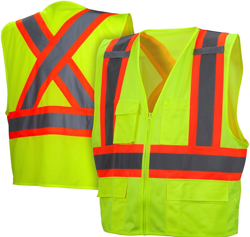 Pyramex Safety RCZ2410XL RCZ24 Series Vest Hi-Vis Lime Vest with Contrasting Reflective Tape - Size Extra Large X-Large Yellow