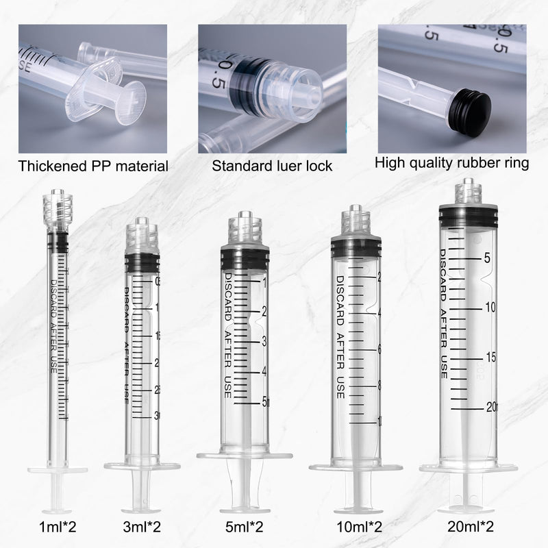 [Australia - AusPower] - COTOM Syringe with Needle and Cap 1ml, 3ml, 5ml, 10ml, 20ml Syringes, 14g, 16g, 18g, 20g, 25g Pure Needles and Syringe Caps, Used for Industrial Care, Liquid Measurement 1/3/5/10/20ml 