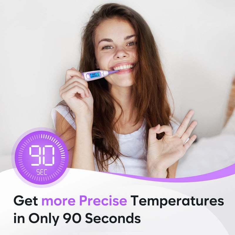 [Australia - AusPower] - Easy@Home Digital Basal Thermometer with Large Backlight LCD Display, 1/100th Degree High Precision and Memory Recall, NOT Bluetooth Enabled,Upgraded EBT-100B-P (Purple) 