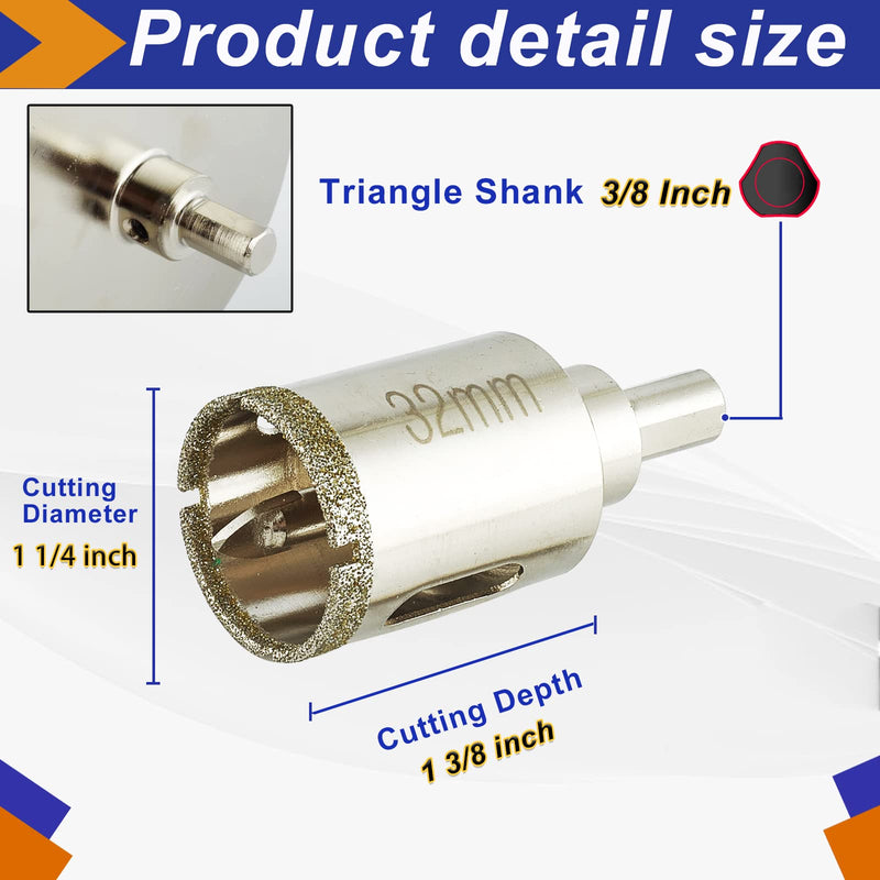 [Australia - AusPower] - 1 1/4 Inch (32mm) Diamond Hole Saw with Pilot Bit, Diamond Tip 1.25" Tile Hole Saw Bits with Guiding Drill Bit Easy Drilling for Ceramic Tile, Glass, Porcelain, Marble, Granite 32mm | 1-1/4" 