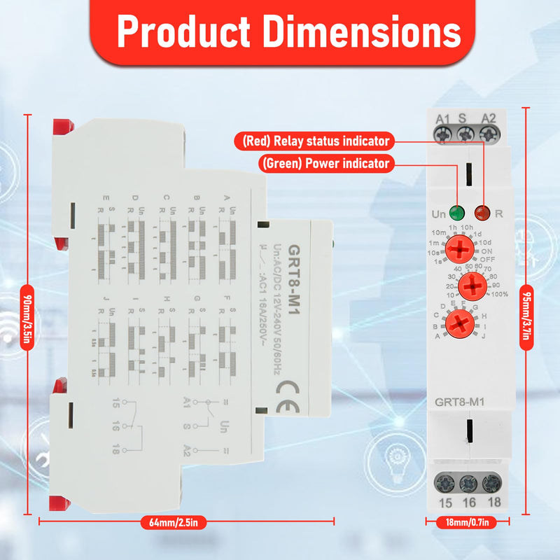 [Australia - AusPower] - Multifunctional Delay Time Relay, GRT8-M1 AC/DC 12V-240V Wide Voltage Relays Timer, 10 Functions Delay ON Off, DIN Rail Mount Timer Relay for Industrial Control & Smart Home 