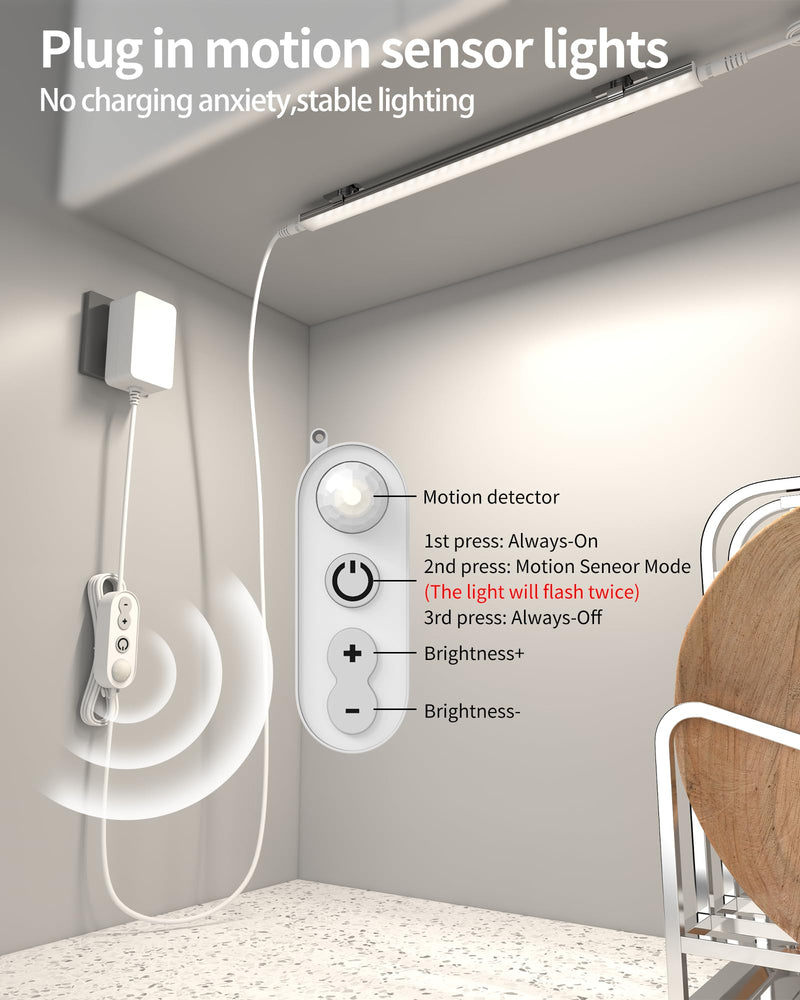 [Australia - AusPower] - ASOKO Motion Sensor Dimmable Led Under Cabinet Lighting Plug in - 3 Pcs 12 inches Linkable Counter Light Bars, Led Closet Light Daylight White 4500K Motion sensor-3 pack 