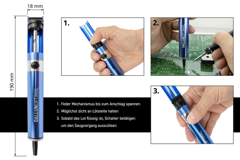 Professional Desoldering Pump All-Metal Housing in Blue with ESD Teflon Tip and High Suction Power All-metal design