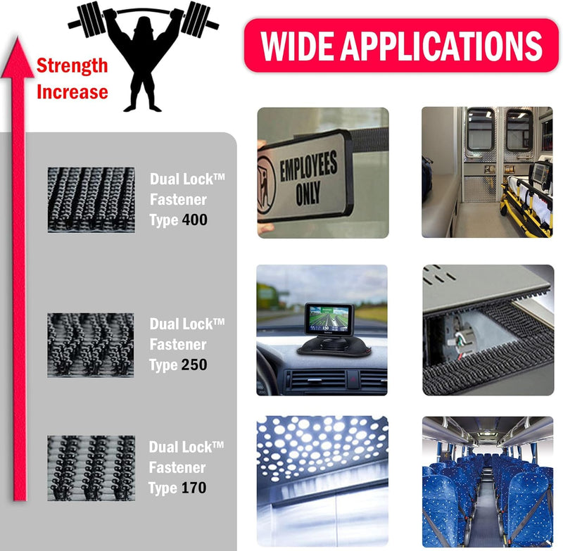 [Australia - AusPower] - Dual Lock SJ3550 Reclosable Fastener 2''×3Ft Black Heavy Duty Mounting Tape Strong Adhesive with Interlocking Mushroom-Shaped Heads for Indoor and Outdoor Use 1 Pack 