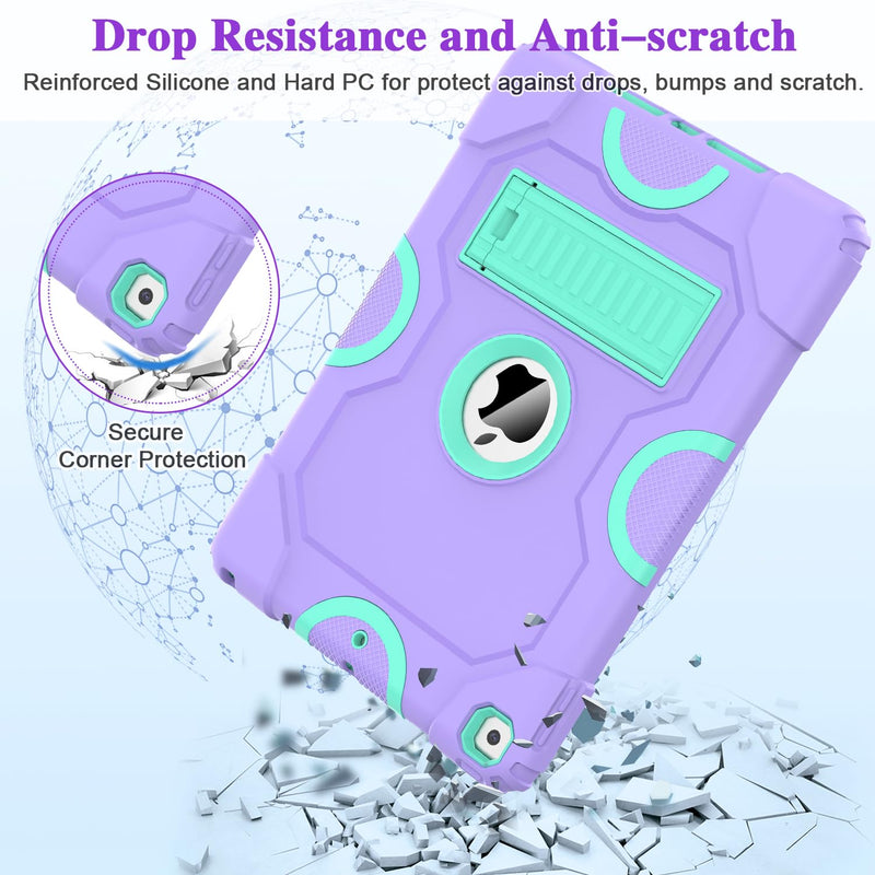 [Australia - AusPower] - for iPad 9th Generation Case, iPad 8th 7th Generation Case, iPad 10.2 Inch 2021/2020/2019 Case, Heavy Duty Rugged Shockproof Protective Cover with Kickstand for Kids Purple/Green 