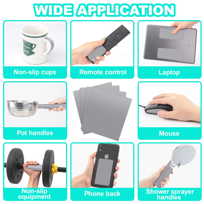 Enhanced Cuttable Rubber Grip Tape, Ultra-Thin Strong Adhesive Non-Slip Tape for Safer Handles and Surfaces - Customizable, Waterproof, and Versatile Anti-Slip Solution (Grey, 4 PCS) Grey 7.9 x 7 In