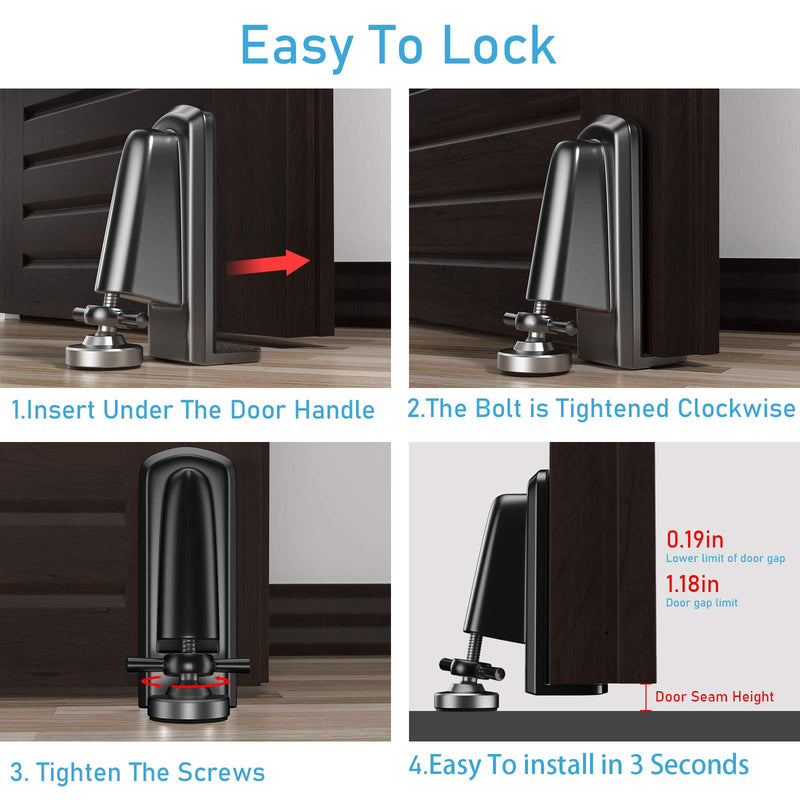 Portable Door Locks - Door Stoppers Security Door Lock Replacement Parts, Heavy Duty Door Jammer Door Blocker Device for Apartment/Travel/Hotel/Home (Black) Black Strengthen