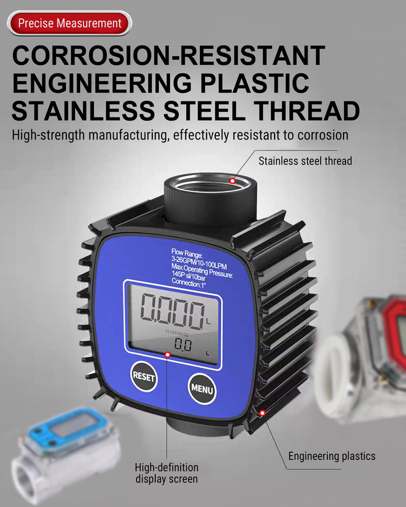 Water Flow Meter, 1 Inch Internal Thread, High Precision Water Flow Sensor, Digital Turbine Flowmeter, for Diesel, Petrol, Urea, Water, Oil, 5-120 Litres/Minute