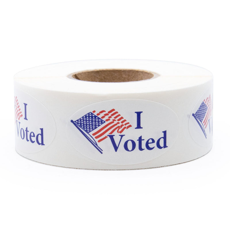I Voted American Flag Oval Stickers - 500 Stickers/Roll, 1.375”, Garment Safe Adhesive | Hand Out to Voters | LabelValue Brand