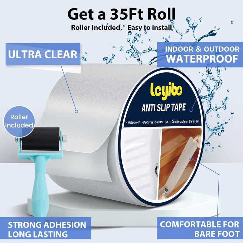 Anti Slip Tape Clear Waterproof Outdoor/Indoor, 3" x 35Ft Non Slip Traction Grip Tape for Bathtubs, Boats, Stairs, Pools, Transparent, Soft, Comfortable for Bare Feet (3" X 35') 3" x 35'