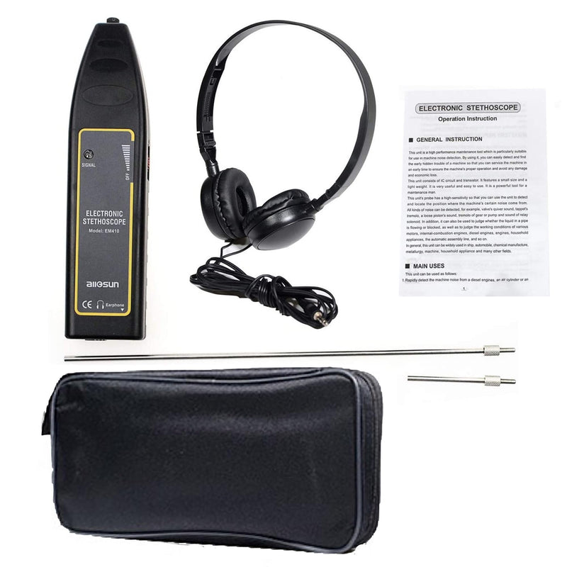 [Australia - AusPower] - Electronic Mechanic Stethoscope, Automotive Stethoscope, Car Chassis Ears Motor Cylinder Engine Stethoscope, Mechanics Diagnostic Tool Kit EM410 with Short/Long Probes & Headset 