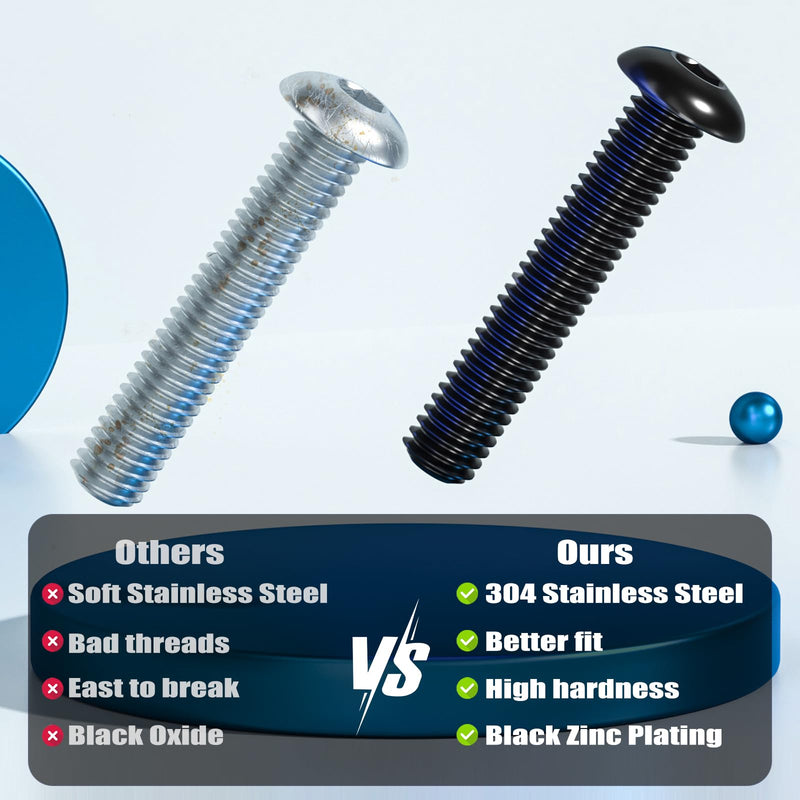 [Australia - AusPower] - 60Pcs 1/4-20 x 3/4" Button Head Socket Cap Bolts Screws,304 Stainless Steel 18-8,Black Zinc Plated,Fully Threaded,with Spanner Allen Hex Drive(VG10304) 3/4"(60 Pcs) 1/4-20 Black 