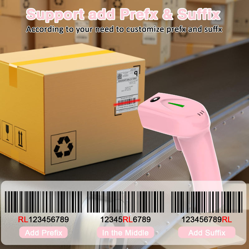 USB Wireless Barcode Scanner,Symcode Handheld Laser 1D Bar Code Reader Scanner (2.4GHz Wireless & USB2.0 Wired) Rechargeable Cordless 1D Barcode Scanner 1D Wireless Scanner Pink