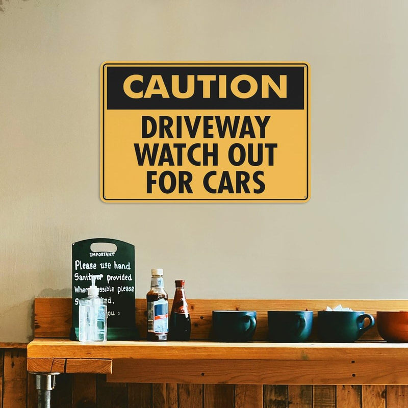Caution Driveway Watch Out For Cars Sign Warning Sticker-Security Sign Outdoor Sign 12 X 8 Inches