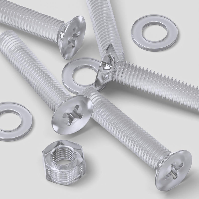 [Australia - AusPower] - 20 x Crosshead Countersunk Screw Nuts and Bolts, Transparent Clear Plastic Acrylic, M8 x 40mm - Acrylic Plastic Screws, Ideal Conversion 5/16 x 1-37/64 