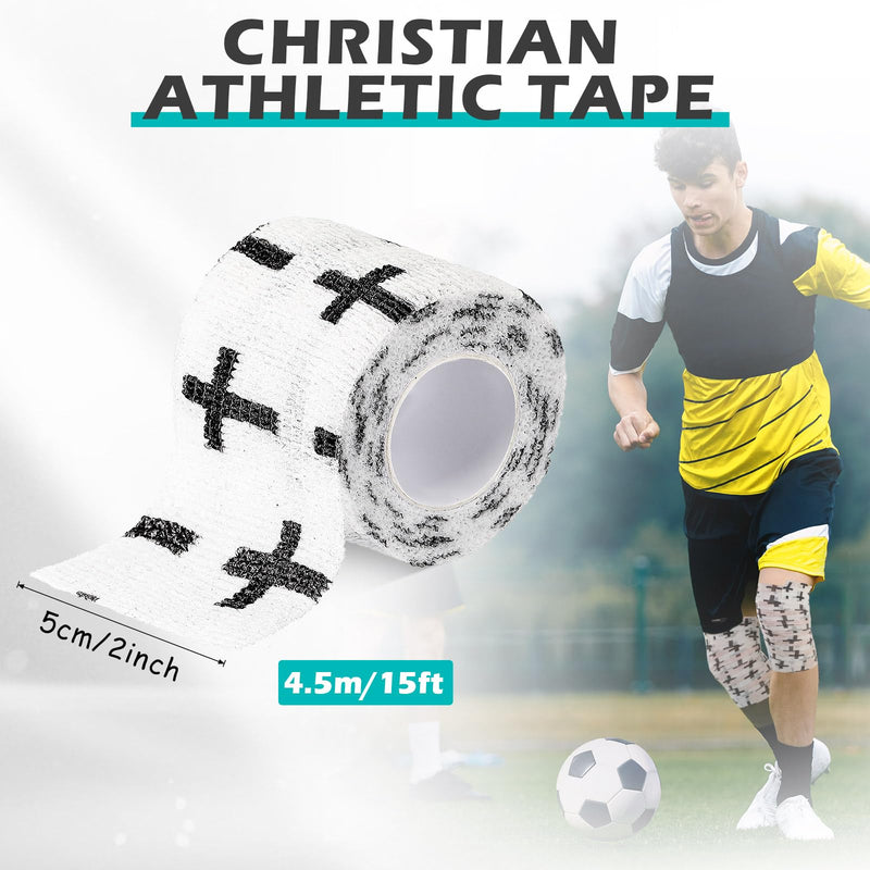 TrelaCo 2 Pcs Cross Tape Christian Athletic Tape 2IN X 15FT Elastic Wrist Wrap for Baseball Soccer Football Gymnastic Non Woven Jesus Self Adhesive Bandage Sport Bandage Wrap for Wrist, Feet (White) White