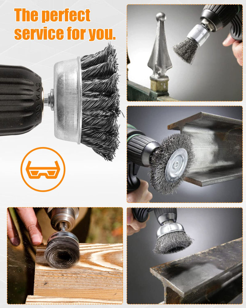 [Australia - AusPower] - 5 Pcs Drill Wire Brush Set, Heavy Duty Wire Brush Wheel for Drill, 1/4'' Hex Shank Wire Brush Drill Attachments Coarse Carbon Steel Crimped, Great for Cleaning Rust, Paint, Abrasive 5pcs(Twisted & Carbon Steel Wire) 