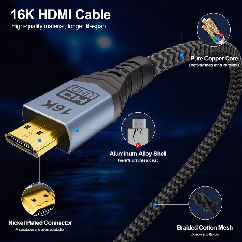 16K 10K 8K HDMI ARC/eARC Cable 2.2 for Soundbar 5FT/1.5M, 16K@60Hz 8K@240Hz 4K@480Hz High Speed HDMI Cord for Home Theater, 96Gbps, Dolby Atoms, DTS:X, for PS5, Laptop, Monitor, Roku TV