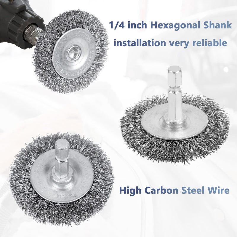 [Australia - AusPower] - 10PCS Wire Wheel Brush for Drill, High Carbon Steel Wire Brush with 1/4" Hex Shank, Skilled in Handling Metal & Nonmetal Surfaces 
