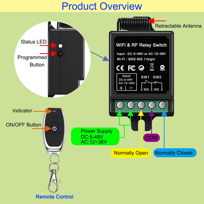 [Australia - AusPower] - Wireless Remote Switch - Remote + App Dual Control for Door Systems,Electric Locks | for Light Switch,Electric Strike Lock, Electric Magnetic Lock,Electric Bolt Lock(Dry Contact Relay Switch) 
