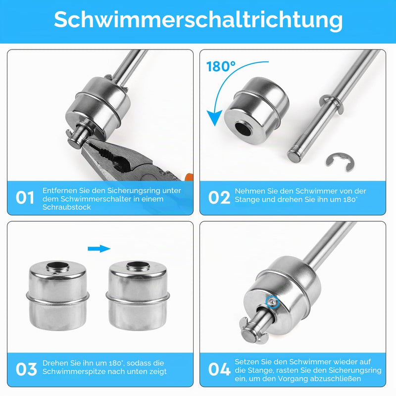 EXLECO Stainless Steel Float Switch 150 mm M10 Vertical 230 V | Water Level Sensor, Liquid Level Regulator for Water Pump, Pool & Pond