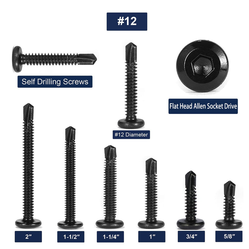[Australia - AusPower] - #12 x 1-1/2" Sheet Metal Screws 100Pcs 410 Stainless Steel Flat Head Socket Cap Screws, Tek Screws Allen Socket Drive Screws Fast Self Tapping Screws Black Oxide by SG TZH #12 x 1-1/2" 