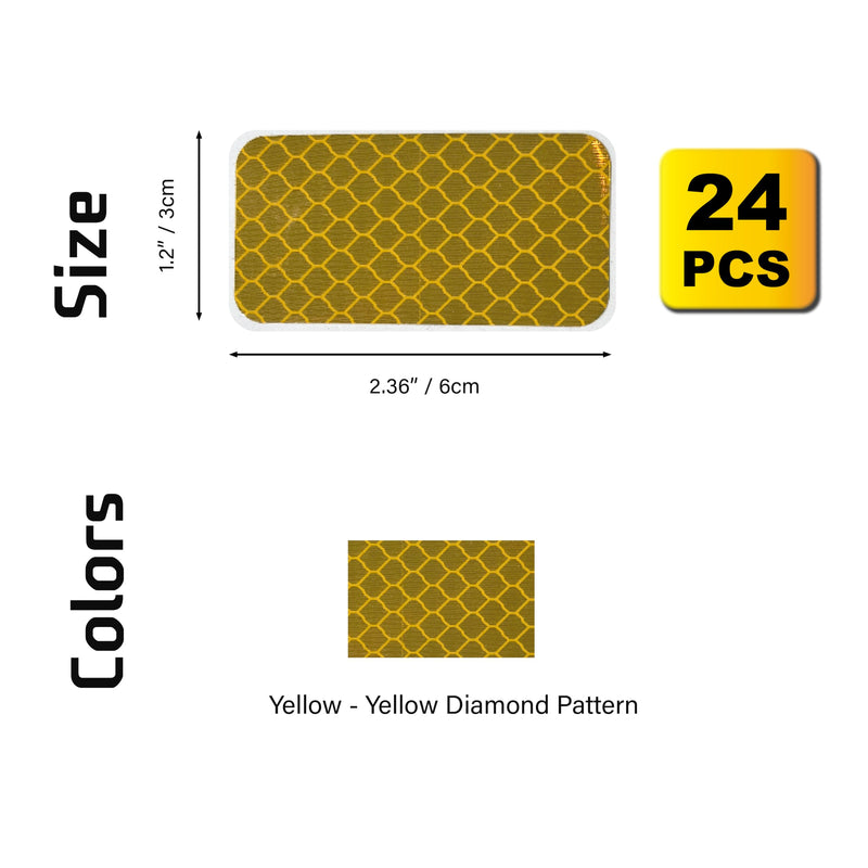 Reflomax Reflective Tape Stickers 24 Pack Flexible & Won't Peel on Curves | High Intensity Prismatic Grade | Night Safety for Strollers, Canes, Helmets, Backpacks & Bikes | Waterproof | Yellow