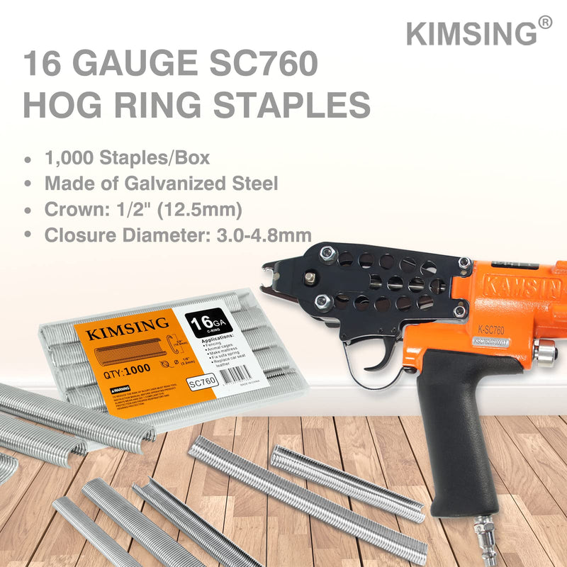 [Australia - AusPower] - KIMSING SC760 16 Gauge 5/8'' Crown Galvanized C Ring Staples C-Rings Hog Rings, Wire Fencing Staples, Fasteners for C Ring Stapler, Hog Ring Tool, C Ring Plier, 1000 PCS/Pack 