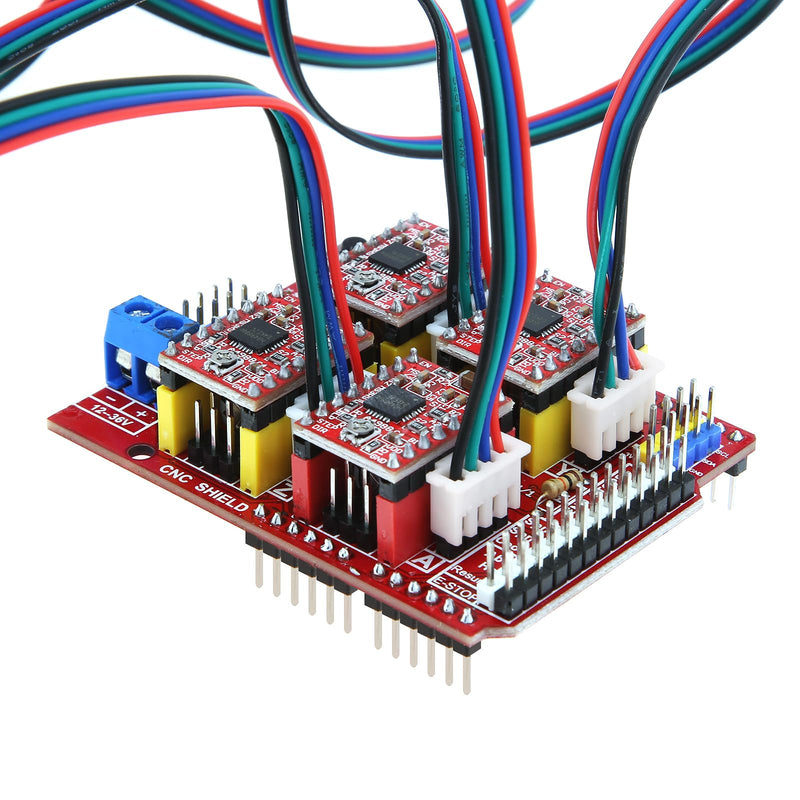 [Australia - AusPower] - CNC Shield V3.0 Extension Board+4Pcs A4988 Stepper Motor Driver with Heat Sinks+4Pcs 1.5M Stepper Motor Cable for 3D Printer/Engraver DC 12V to 36V 
