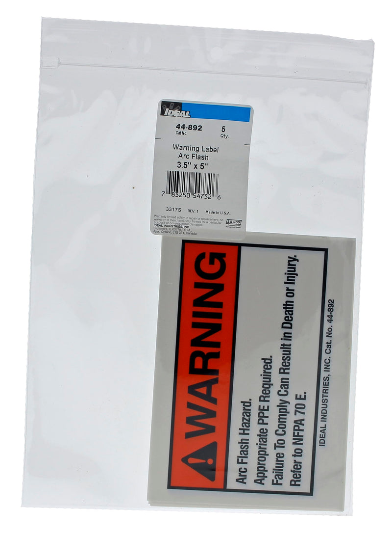 IDEAL INDUSTRIES 44-892 Warning Label, NEC Arc Flash, 3-1/2" x 5" Adhesive (5 Pack)