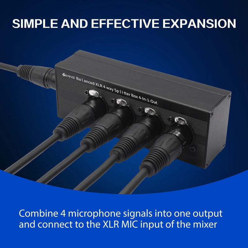 Devinal 4-IN-1-OUT XLR Audio Splitter Box, XLR 4 Female to 1 Male Balanced Converter ; 4-Way Stereo Passive Audio Cable
