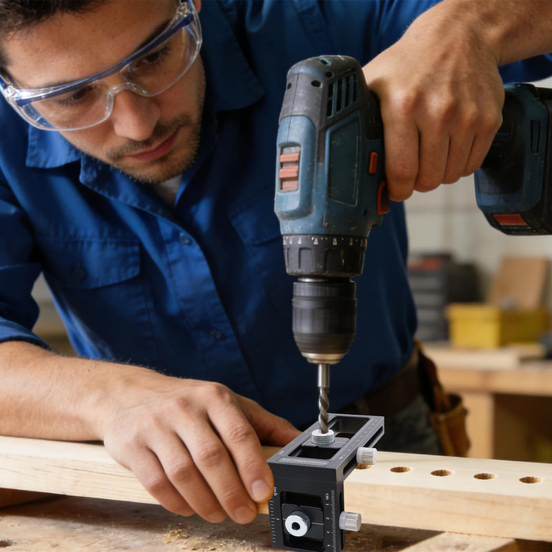 [Australia - AusPower] - Upgraded 2-in-1 Drill Guide Positioning Clamp, Self Centering Drill Clamp, Graduated Metal Woodworking Tool with 8 Drill Bushings 3-10mm, Vertical Multi Angle Drill Jig for Straight Holes Black 